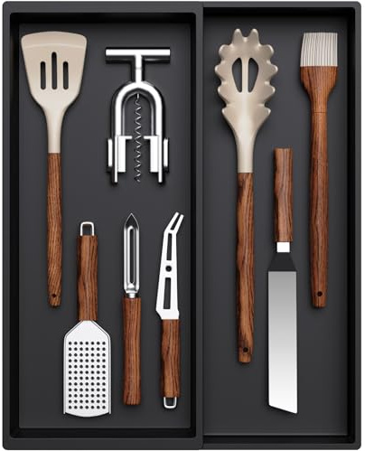 Lifewit Porta utensili da cucina, Organizer Posate Espandibile da 1 a 2 Scomparti, Divisori Mestoli da Cassetto in Plastica, Separatore per Cucchiai, Forchette e Coltelli, Nero