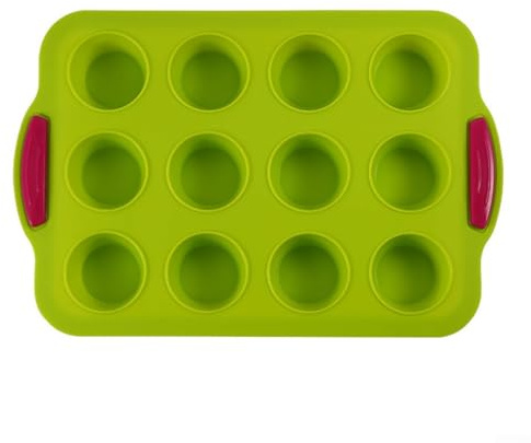 Bake Perfect Mini Muffins with Our 12 Hole Silicone Muffin Tray Non and Dishwasher Safe for Easy Cleanup (Green)