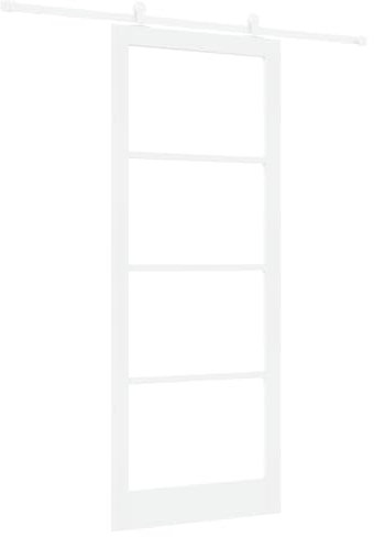 vidaXL Porte Coulissante Orkdal Blanche en Bois Massif et Verre 93 X 232 cm avec Quincaillerie de Rail Intérieur Moderne Gain de Place Paravent Séparateur de Chambre Décoratif Élégant