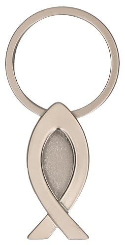 Butzon & Bercker Fisch Schlüsselanhänger 7x3,5 cm - Christliches Geschenk | Symbol aus Metall mit Text Sei behütet auf deinem Weg. Spirituelles Präsent für Tasche und Rucksack in Geschenkbox.