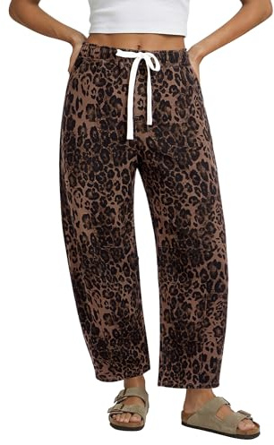 GRAPENT High Rise Barrel Jeans Women Ankle Jeans for Women Leopard Barrel Womens Stretchy Cropped Pants for Baggy Baggy Brown Leopard Size Small US 4 to 6