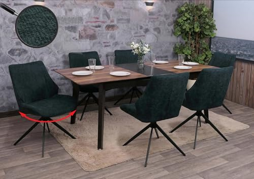 Mendler 6er-Set Esszimmerstuhl HWC-O48 Stoff/Textil - Petrol-grün | Küchenstuhl, drehbar Auto-Return, Chenille, (320g/m²)