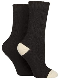 SockShop Women’s Wool Mix Boot Socks – 2 Pack Classic Cable Rib Knit, Thick Warm Crew Style for Cold Weather, Walking or Outdoor Boots, Soft Breathable Fit, Size 4–8
