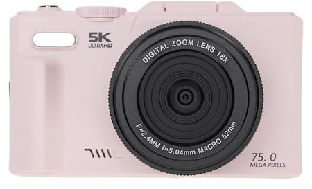 Tonysa Digitalkamera, 5K 75MP 18x Digital Zoom Weitwinkel Makroobjektiv mit Schönheitsmodus, 19 Filtern, LED Fülllicht, WLAN für Vlogging & Fotografie