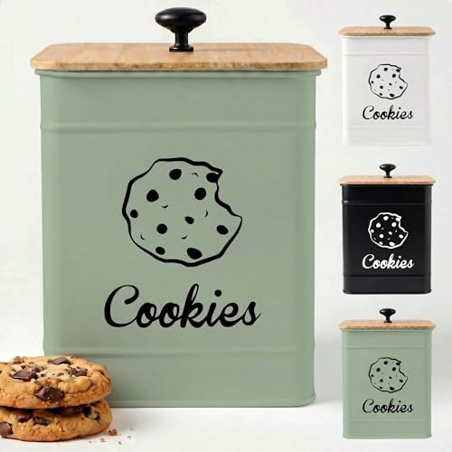 Cookie Jar with Airtight Lid - 1 Gallon - 6D x 8H Green Iron Cookie Tin with Bamboo Lid - Large Cookie Jars with Lids Airtight - Farmhouse Cookie Jars for Kitchen Counter Decorative - Cookies Jar