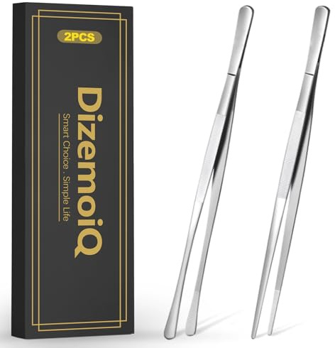 DizemoiQ 2er Set Kochpinzette Edelstahl 30cm Lange Küchenpinzette Fleischpinzette zum Braten Grillen Servieren Wenden Silber
