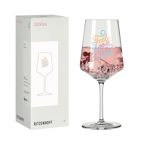 RITZENHOFF 8142002 Cocktailglas 500 ml, Serie Sprüche - mit farbenfrohem Schriftzug Feel good vibes – Made in Germany