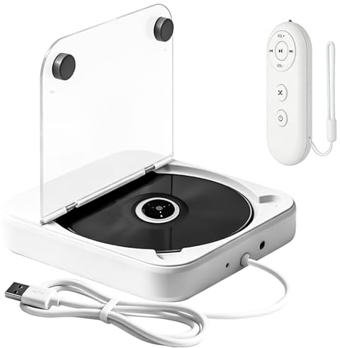 Lettore CD per auto, lettore CD universale per auto con porta USB/AUX, lettore CD esterno con telecomando, compatibile con autoradio, lettore CD per veicoli, laptop, PC, TV, bianco