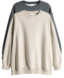 THE SET Damen Lange Sweatshirts mit Rundhalsausschnitt, 2er-Pack