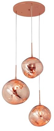 BARCELONA LED Hängeleuchte Kronleuchter Dreifach aus Kristall KADNIS - 3 x E27, Modernes Design im Vintage/Industrie/Skandinavisch/Rustikal Stil, für Wohnzimmer, Jugendzimmer, Diele Kupfer