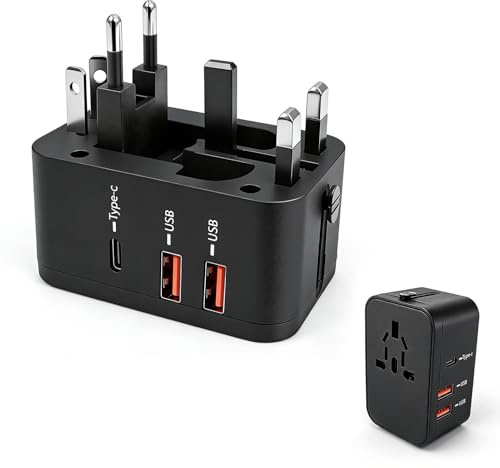 Adaptateur Prise Universelle PD 20W, Prise Internationale avec 1 USB C et 2 USB A, Adaptateur Secteur Universel pour USA, UK, Europe, Australie, Japon, Chine, Thaïlande
