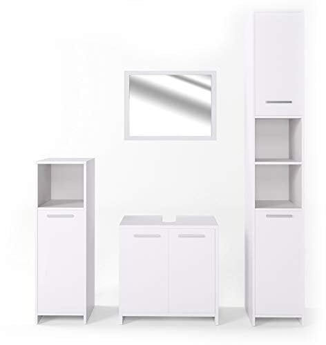Vicco Badmöbel-Set Kiko, Badezimmerschrank-Set, Weiß, 4 Teile