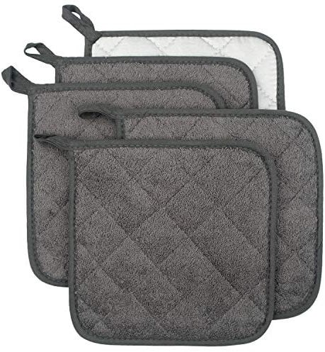 Lifaith 100% Coton de Cuisine Quotidien de Terry Support de Pot résistant à la Chaleur Dessous Manique pour Cuisine et pâtisserie Lot de 5 Gris Minéral
