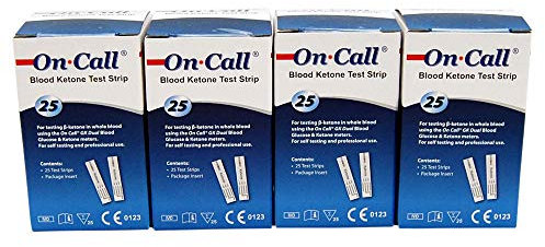 4 x 25 Blood Ketone Test Strips for The On call Ketone Meter Monitor …