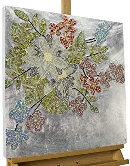 KunstLoft Extravagante Mosaik Wandbild 'Wondrous Blooms' 61x61x5cm | Design Glaskunst XXL handgefertigt | Luxus Glasbild Wandrelief | Natur Baum Zweige Rot | Wanddeko aus Glas modern