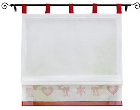Joyswahl Voile Raffrollo mit Schlaufen Weihnachten halptransparenter Gardine »Elch« Schals Fenster Vorhänge BxH 60x155cm Rot 1er Pack