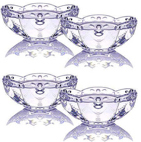 TAMUME Eiscreme Schüssel Einstellen von 4 Transparente Glasschale mit Blumenmuster, Ideal zum Halten von Eis in der Sommerzeit, Glas Eisbecher Dessertbecher, Lila