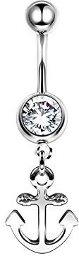 KJM FASHION 1 STK Chirurgischer Stahl Bauchnabel 1,6 mm 14g 10mm 3/8 5mm Klar Kugel Anker löschen Nabel Banane Ohr Navel Belly Ohrringe Piercing Schmuck 5175