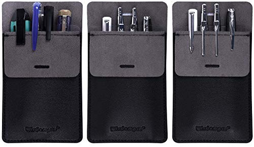 Wisdompro Taschenschutz Leder 3 Stück, Stifthalter für Hemden, Labormäntel, Hosen (Schwarz)