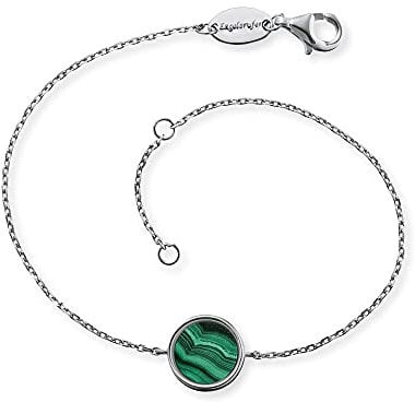 Engelsrufer Damen Armband aus Sterling Silber und Malachit Kraftstein Anhänger, Karabinerverschluss, in zwei Längen verstellbar, nickelfrei, ERB-LILGEM-ML