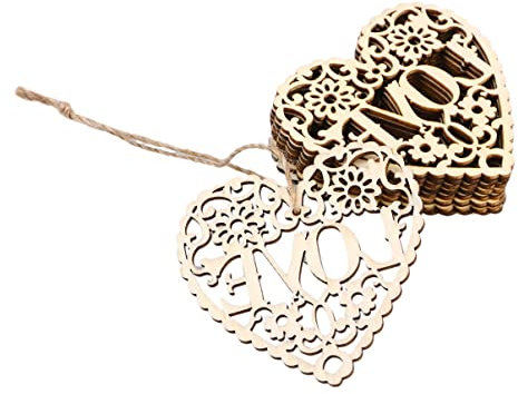 10Pcs Wooden Love Heart Hanging Ornaments with Twine for DIY Crafts, Wedding Decorations, Valentine's Day