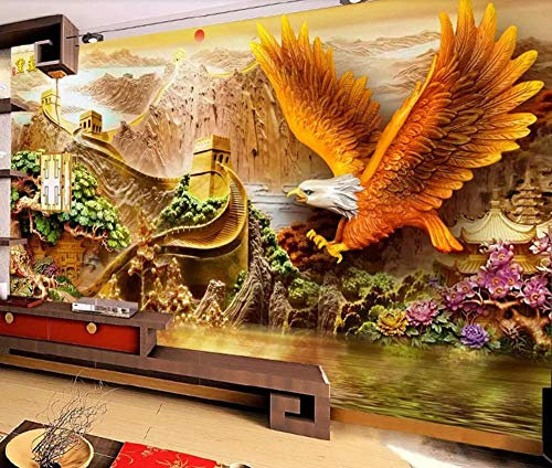 Tapete 3D Wandbild Adler Der Chinesischen Mauer, Landschaftsanlage, Chinesisch Fototapete 3D Effekt Vliestapete Wohnzimmer Wanddeko