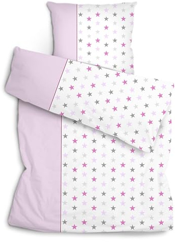 Amilian Bettwäsche Set 2-teilig 135x200 cm + 80x80 cm - 100% Baumwolle, weich, pflegeleicht, für Kinder; Jugendliche; Erwachsene - modernes Design - Sternchen rosa Hellrosa