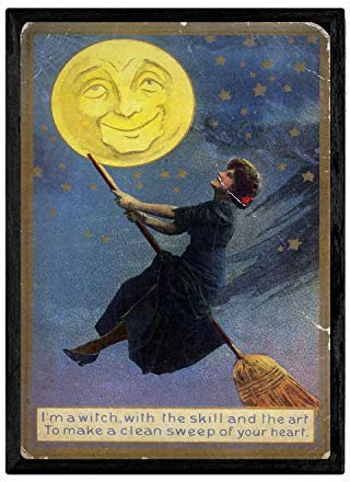 Nacnic Vintage Poster Hexe fliegt. Blätter für Interieur mit klassischen und antiken Werbebildern zu dekorieren. Gemälde Retro-Dekor. A4-Format