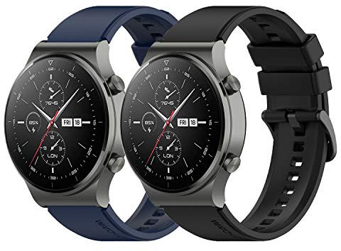 Braleto 22mm Cinturino Sportivo in Silicone Cinturino di Ricambio Regolabile Compatibile per Huawei Watch GT 2 PRO (Nero Blu)