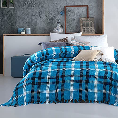 Mixibaby Tagesdecke Wohndecke Wendedecke Kuscheldeck Sofadecke Couchdecke, Farbe:Blau Variante 2, Design:Fischgrätendesign