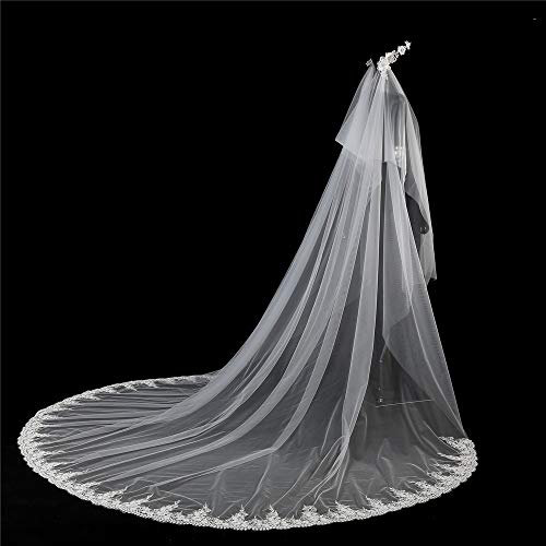 ChengBeautiful Brautschleier Hochzeitsschleier Weiß Elfenbein Kathedrale Schleier Spitze Applique Rand Langen Brautschleier mit Stirnband Hochzeit Zubehör (Farbe : Ivory White, Size : 500cm*300cm)