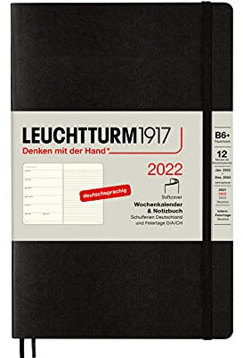 LEUCHTTURM1917 363566 Wochenkalender & Notizbuch 2022 Softcover Paperback (B6+), 12 Monate, Schwarz, Deutsch