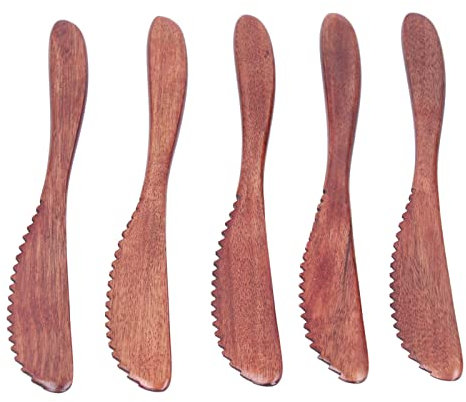 HERCHR Serrated Steak Knife Set, 5Pcs Dinner Knives Wooden Kitchen Knives Cutlery Sets Table Knife Sets with Comfort Grip for Steak, Meat, Pizza, Bread