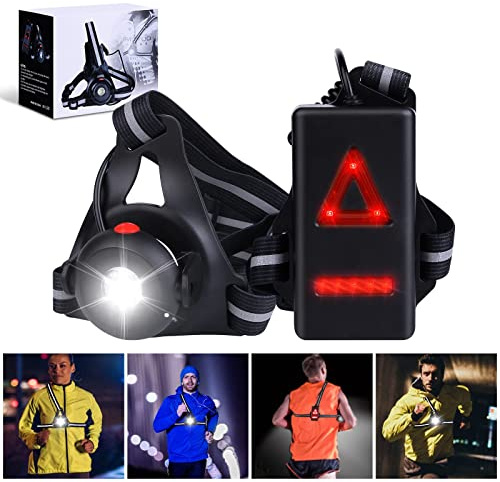 Lauflicht mit Reflektoren - Lauflampe Joggen Brustlampe, LED Lauflicht Joggen mit USB Wiederaufladbar, 500 Lumen 90° Verstellbares LED Brustlicht, brustlampe zum Joggen für Laufen Angeln Campen