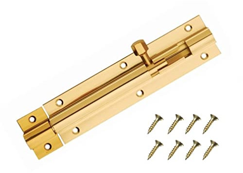 TERF Door Bolt Polished Brass Barrel Slide Lock 150mm [6''] Latch with Screws Ideal for Internal and External Doors Locks Bedroom Bathroom Toilet Shed Gate Cupboards Cabinets - 150mm, Gold