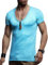 Leif Nelson LN6280 T-shirt d'été pour homme, col en V, coupe ajustée, moderne, en coton, manches courtes, long, Turquoise., XL