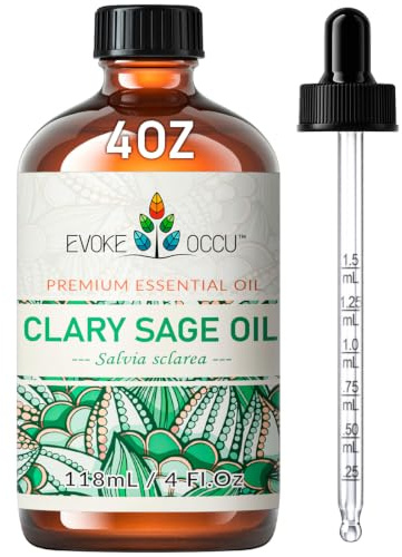 EVOKE OCCU Clary Sage Oil for Diffuser, Fragrance & DIY Candle | Clary Sage Essential Oil 118ml for Diffuser, Aromatherapy, Massage, Fragrance, Candle and Home Scent - 4 FL Oz