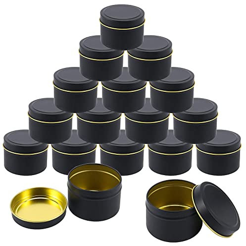 HAKZEON Lot de 24 Pot Bougie Vide avec Couvercles Coulissants Noir Bocaux à Bougie113,4 g, pour Bougies, Bricolage, Artisanat
