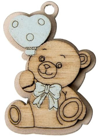 Ingrosso e Risparmio Bomboniere Nascita 36 PZ Applicazione in Legno Orsetto con Palloncino Cuore Celeste Segnaposto Battesimo Maschio Primo Compleanno Gadget Confettata