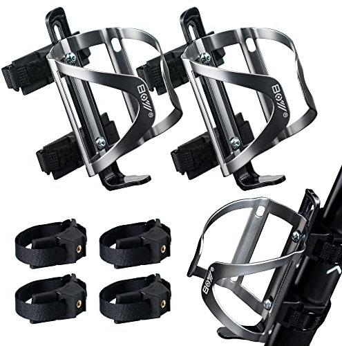 Bike Water Bottle Holder No Screws, Double Fix with Removable Velcro for Bottle Cage, 2 Pack Lightweight Aluminum Alloy Silver Bicycle Cup Cage Holder for Outdoor Activities Bicycle Accessories