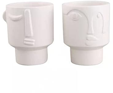HUIKJI Blumentopf mit Gesichts-Motiv, Keramik-Blumentopf mit Ablaufloch, Kunst, unregelmäßig, schlicht, weißer Topf, Schreibtisch, kleine Topfpflanze, 2 Stück