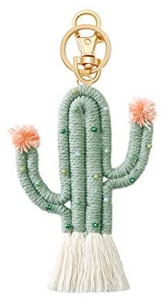 ZOONAI Women Girls Weaving Cactus Tassel Keychain Bag Keyring Holder Wallet Purse Pendant Decorations (A-Light Green)