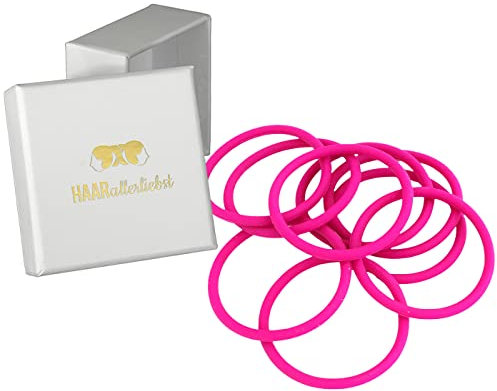 HAARallerliebst® Unisex Silikon Haargummis 9 Stück + Aufbewahrungsbox – Premium Haargummi Damen & Herren, ultra starker Halt – Zopfgummi Damen, Haargummi Pink – Hair Ties & Zopfhalter für Sport