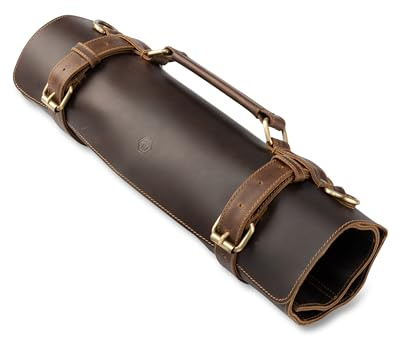 Angus Stoke Borsa portacoltelli extra grande in pelle di bufalo per cuochi – Premium in vera pelle professionale – Coltello da cuoco richiudibile – Borsa da cucina Ethan