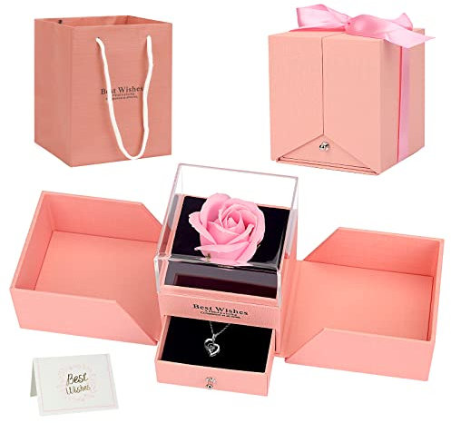 Ozrpn Ewige Rose,Infinity Rosen Mit Ich Liebe Dich Halskette,Ewige Blumen für Mama,Frau und Freundin auf Weihnachten Valentinstag Muttertag Jubiläum Geburtstagsgeschenke für Sie(Pink)