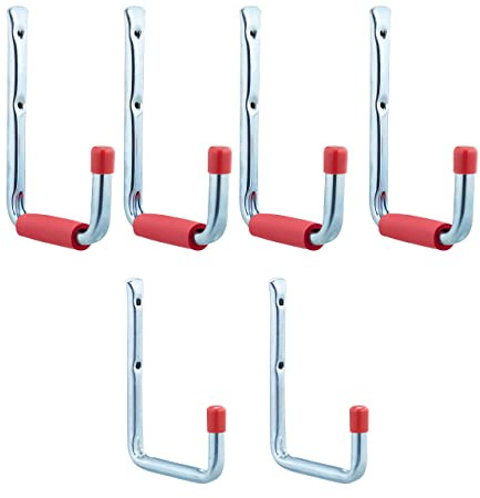 Relaxdays 18 TLG. Wandhaken Set, 2 Größen, bis 17,5 kg, Haken für Garage, Werkstatt, Keller, Stahl, Schaumstoff, Silber-rot