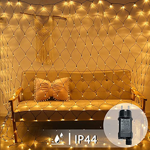 LARS360 LED Lichternetz 6x2m 280LEDs Außen und Innen Lichterkettenvorhang mit 8 Leuchtmodi Warmweiß Lichterkettennetz IP44 Wasserfest mit Stecker für Weihnachten Halloween Hochzeit Party
