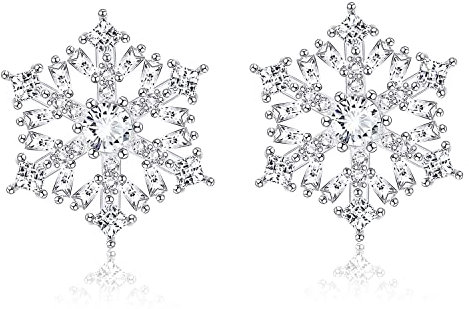 MILACOLATO Neige Flocon Boucles d'Oreilles en Argent 925 pour Femme Filles, Plaqué Or Blanc 18K Noël Flocon Boucles d'Oreilles Pendantes Clou Bijoux Oreilles de Noël, avec Boîte Cadeau Oreilles