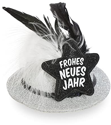 KarnevalsTeufel Silvester Mini Hut Gold Silber Frohes Neues Jahr Party Hut Haarschmuck Minizylinder Neujahr Fotoaccessoires Deko (Silber)