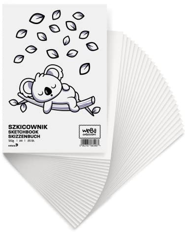Netuno 1x Zeichenblock Weiß DIN A4 25 Blatt 120g Skizzenbuch Zeichenpapier Bleistift Kohle Pastell Buntstifte Kreide Skizzenpapier für Künstler Schüler Studenten Skizzenblock blanko sketchbook Kinder